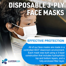 Load image into Gallery viewer, Children's White Disposable 3 ply Face Masks Made In USA 50 Pack