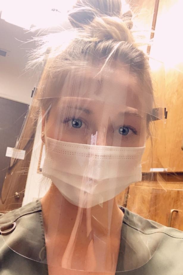 Woman nurse wearing Luosh American made face mask at work 