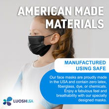 Load image into Gallery viewer, Children&#39;s Disposable Face Masks Made In USA (Black, 50 Pack)
