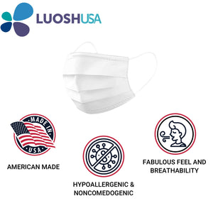 Disposable Face Masks Made In USA | 1600 Pcs Wholesale (32 boxes, White)