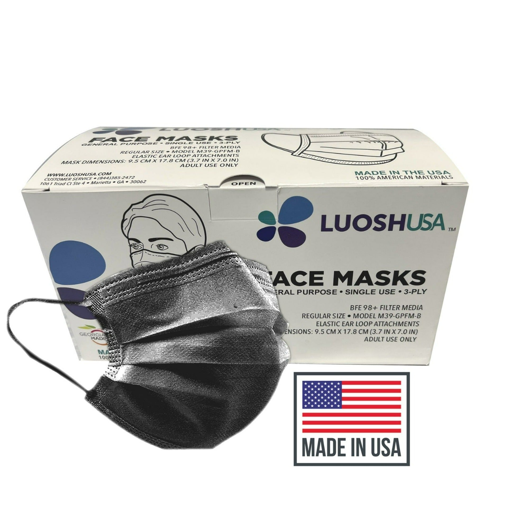 Kids, Black, ASTM Level 3 Disposable Mask with Earloops, (Box of